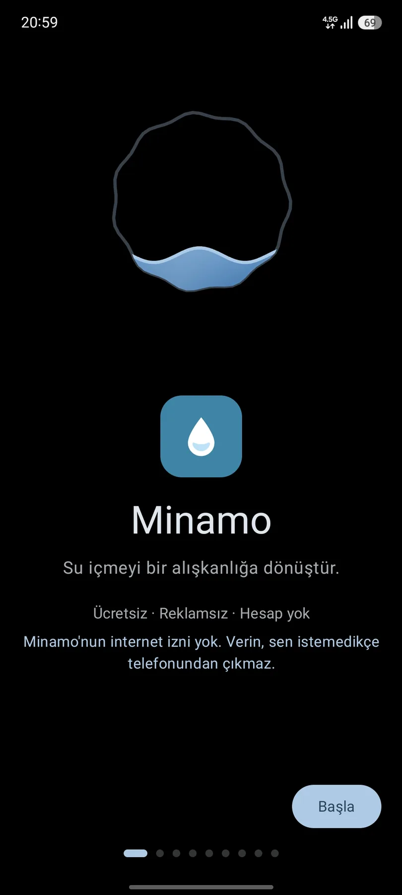 Minamo uygulamasının açılış ekranı